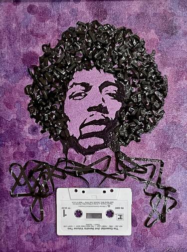 Purple Jimi Hendrix Cassette Portrait on Canvas Panel thumb