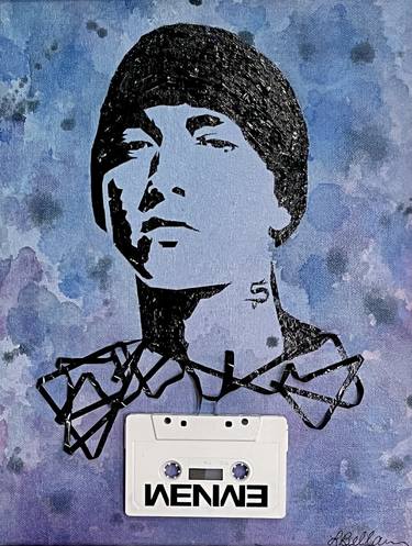 Blue EMINEM Cassette Portrait on Canvas Panel Detroit Rap thumb