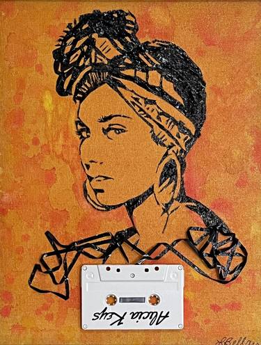 Orange Alicia Keys Cassette Portrait on Canvas Panel thumb