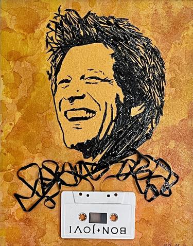 Gold Orange Jon Bon Jovi Cassette Portrait on Canvas Panel thumb