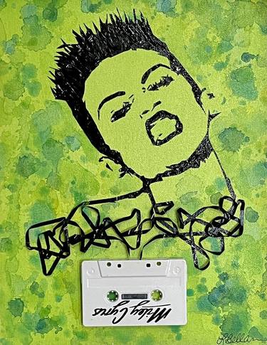 Bright Yellow Green Miley Cyrus Cassette Portrait on Canvas Panel thumb