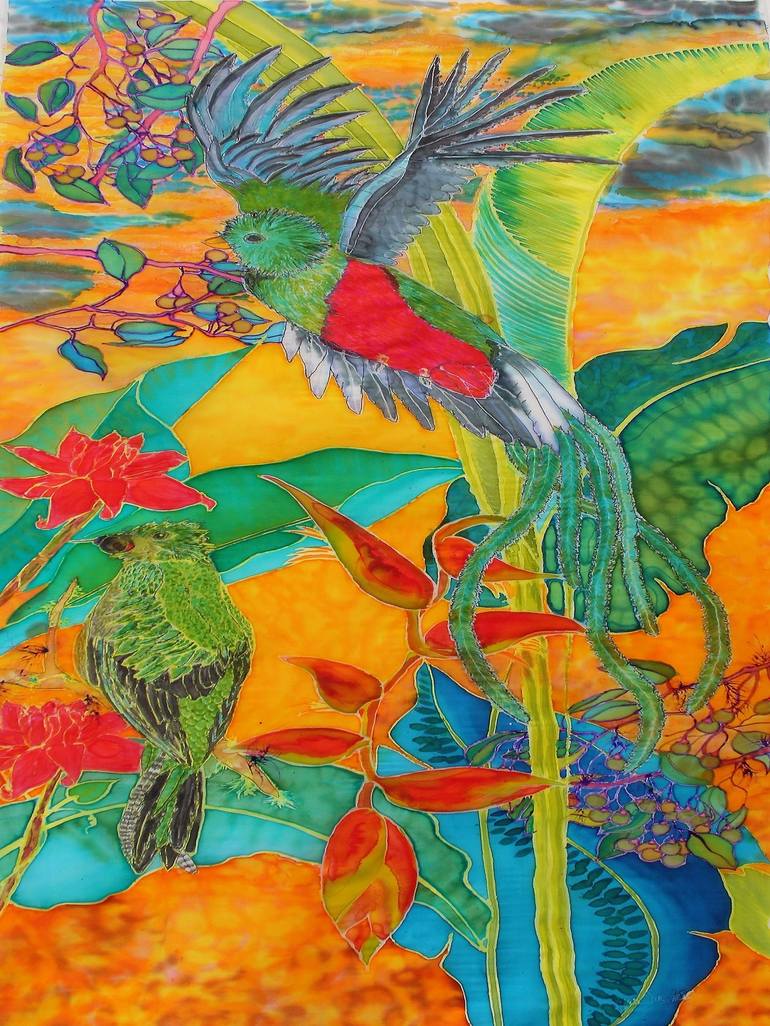 Resplendent Quetzal- Another day in the cloudy Rainforest Painting by ...