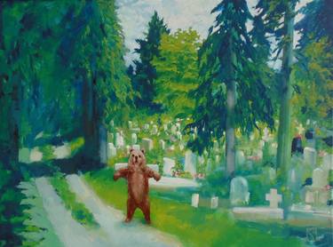 A sneaky bear in a cemetery thumb