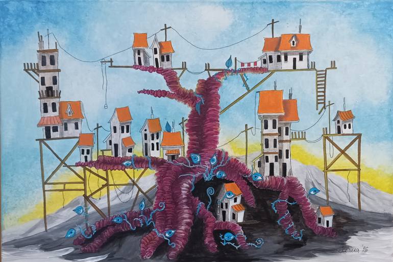 Original Architecture Mixed Media by Jovanka Stokic | Abstract Art on Canvas | The Tree of Life