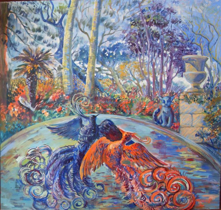 Original Animal Painting by Anastasia Pace | Art Nouveau Art on Canvas | Birds of Paradise oil on canvas original