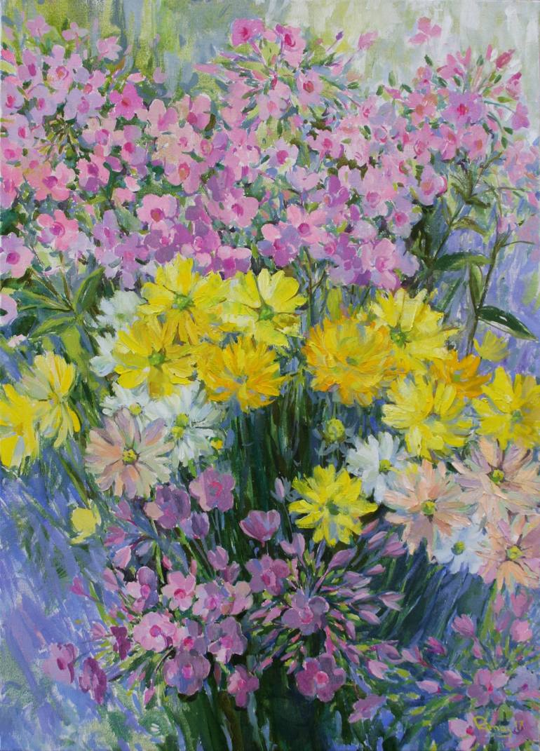 Original Floral Painting by Rima Azatyan | Impressionism Art on Canvas | Yellow and pink flowers