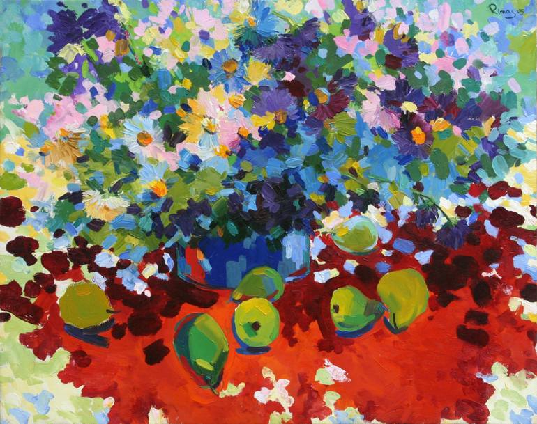 Pears Under Flowers' Shadow Painting by Rima Azatyan | Saatchi Art