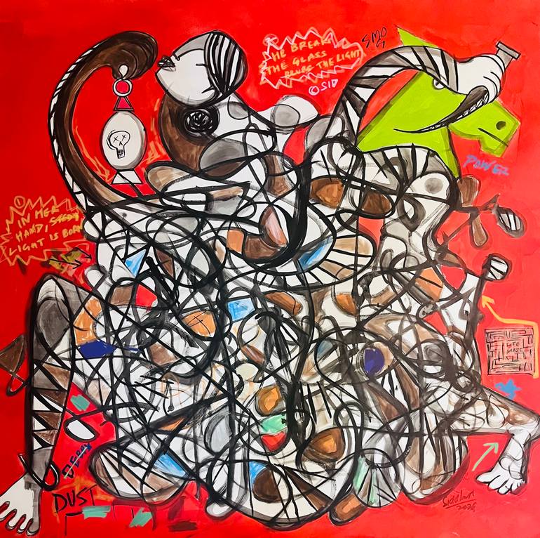 Girl and Lantern (Red/War Series) Original Painting by sid katragadda