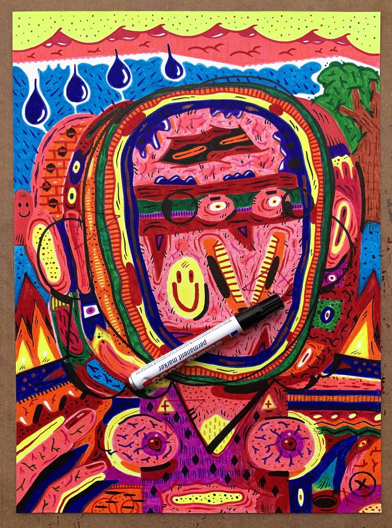 Original Expressionism People Drawing by Vicente Aguado