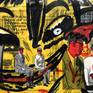 Featuring the artist Gris Gruni.
Marker and black pen on paper.
Drawing on printed comic pages.
Joined with masking tape in the back side.