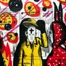Featuring the artist Gris Gruni.
Marker and black pen on paper.
Drawing on printed comic pages.
Joined with masking tape in the back side.