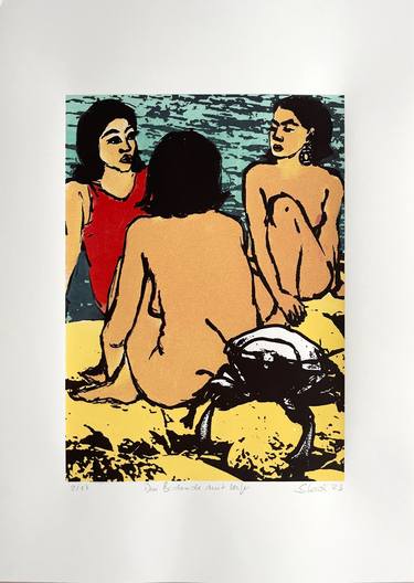 Drei Badende mit Käfer - three bather with a beetle thumb