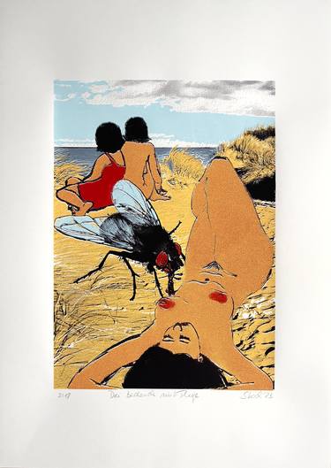 drei Badende mit Fliege - three bather with a fly thumb