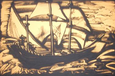 Print of Figurative Boat Drawings by sand art bluto