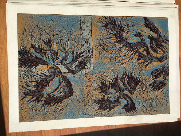 Original Expressionism Botanic Printmaking by ozgun evren erturk