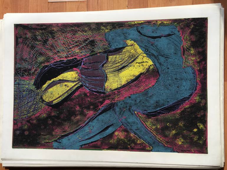 Original Impressionism People Printmaking by Ozgun Evren Erturk