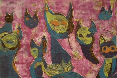 Print of Cats Printmaking by ozgun evren erturk