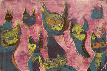 Original Cats Printmaking by ozgun evren erturk