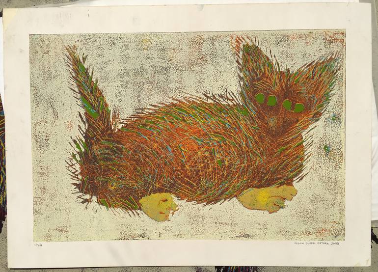 Original Illustration Cats Printmaking by ozgun evren erturk