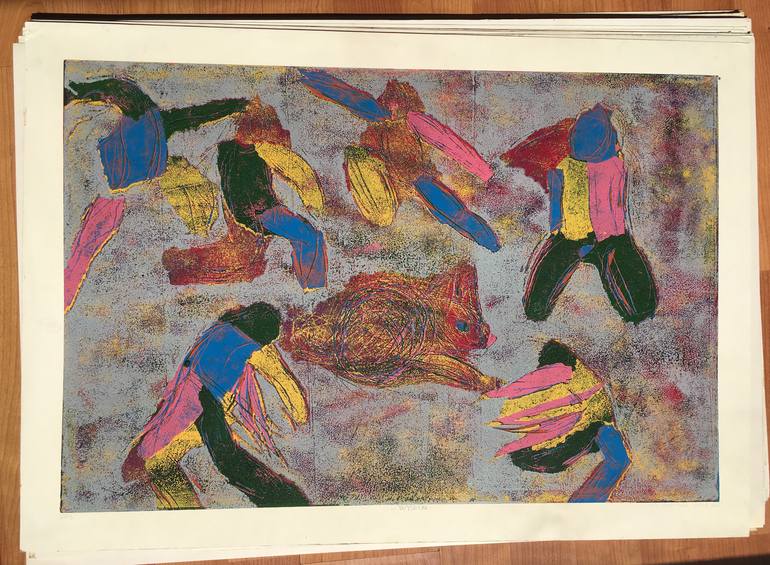 Original Illustration People Printmaking by Ozgun Evren Erturk