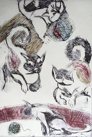 Print of Cats Printmaking by ozgun evren erturk
