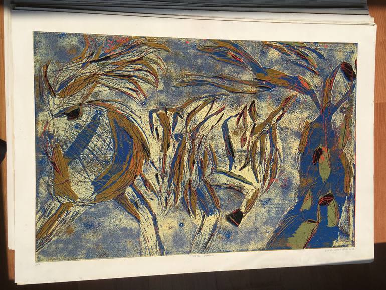 Original Illustration Horse Printmaking by Ozgun Evren Erturk