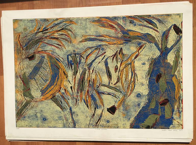 Original Fine Art Horse Printmaking by ozgun evren erturk