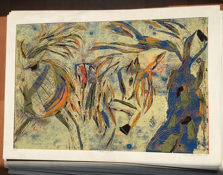 Original Illustration Horse Printmaking by ozgun evren erturk