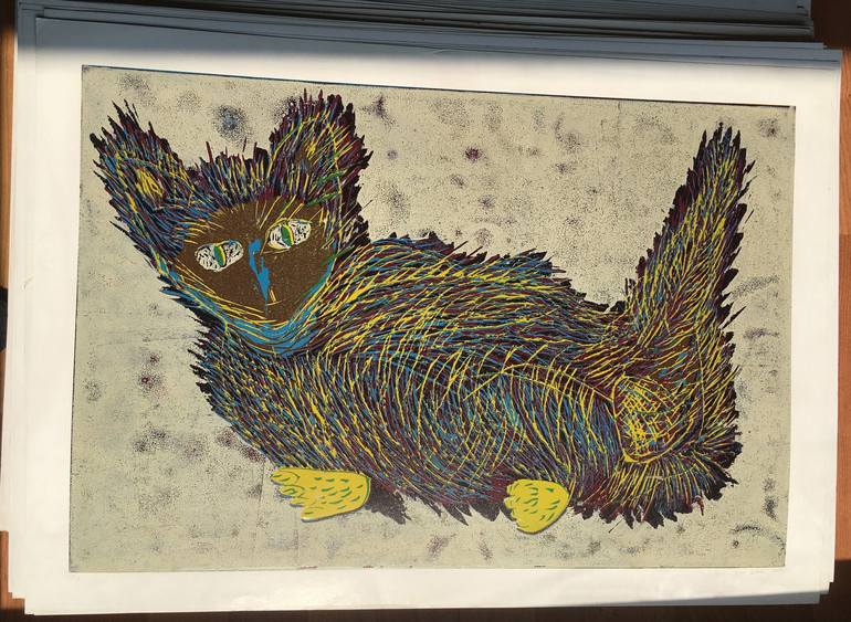 Original Illustration Cats Printmaking by ozgun evren erturk