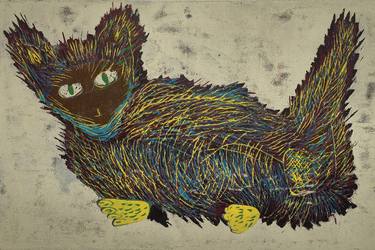 Original Illustration Cats Printmaking by ozgun evren erturk