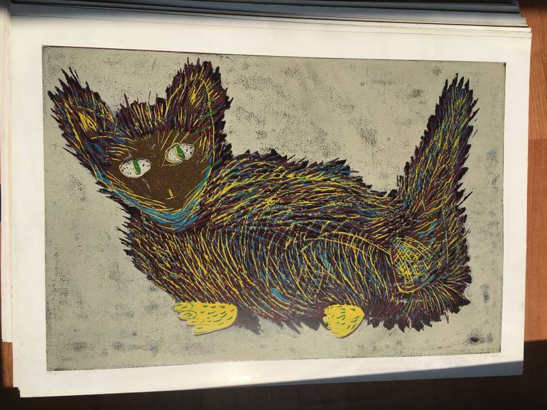 Original Illustration Cats Printmaking by Ozgun Evren Erturk