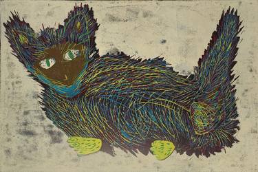 Original Illustration Cats Printmaking by ozgun evren erturk