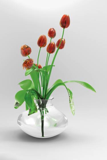 transparent glass tulip 3D drawing (red) thumb