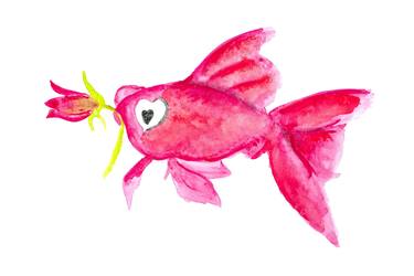 Original Illustration Fish Mixed Media by ozgun evren erturk