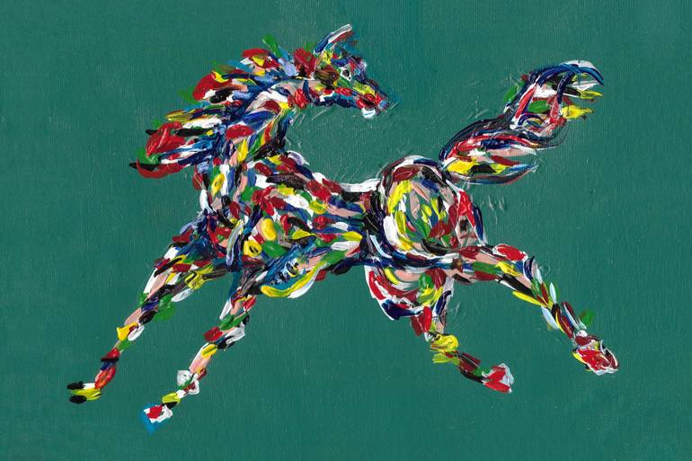 Original Abstract Expressionism Horse Mixed Media by ozgun evren erturk