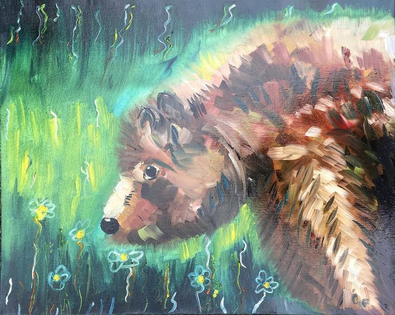 Original Animal Painting by Ozgun Evren Erturk  Illustration Art on Canvas  adorable bear illustration