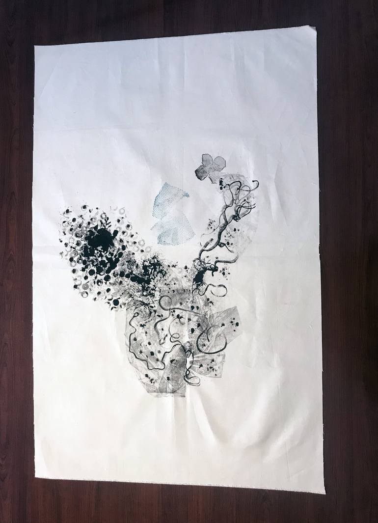 Original Abstract Garden Painting by Ozgun Evren Erturk