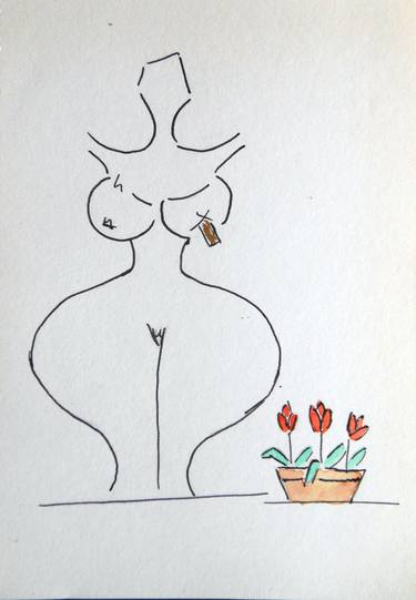 Miniature " Woman and flowers" - Miniatura "Signora con fiori" thumb