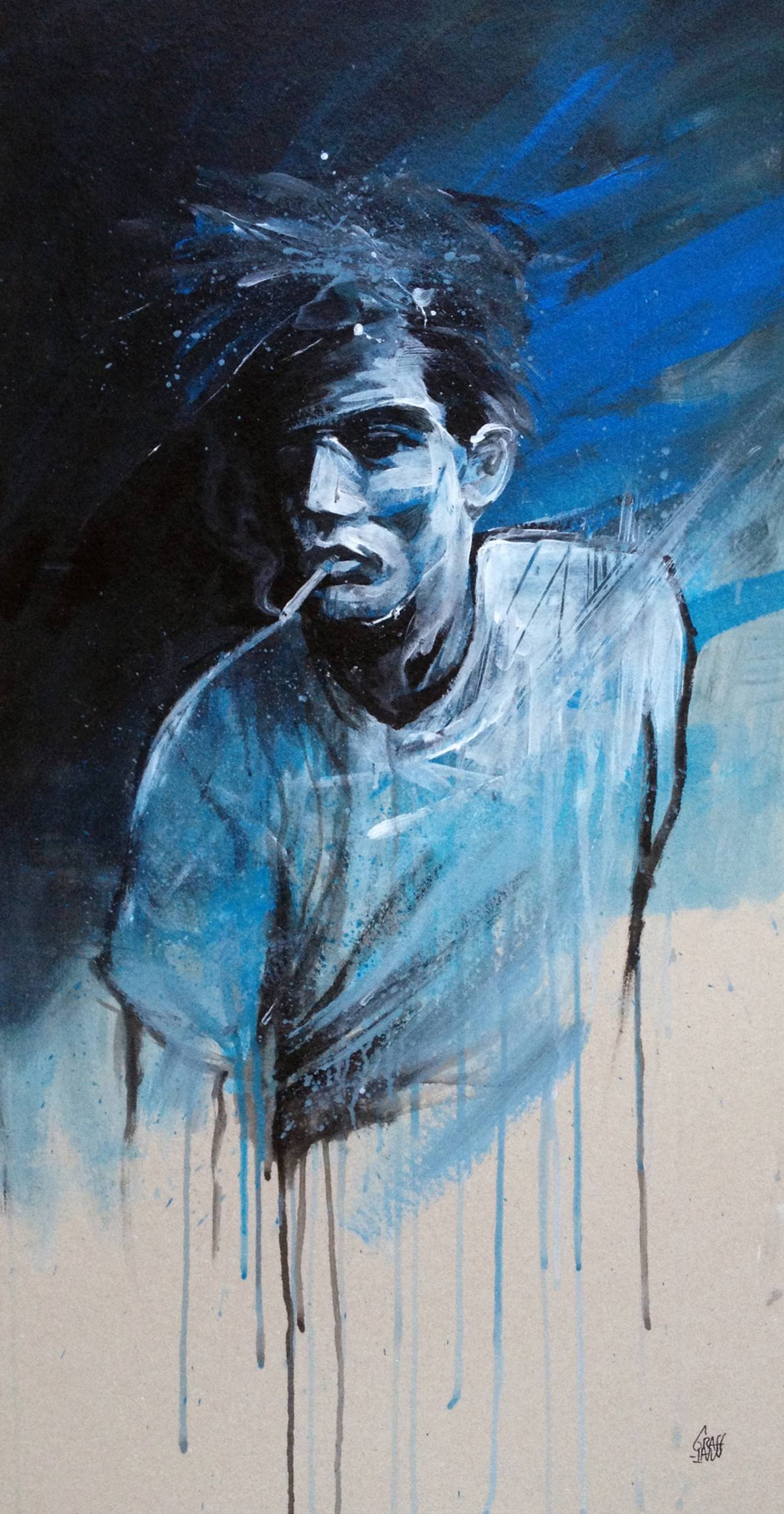 man smoking cigarette painting The - W. M. Pienton - Paintings & Prints, People & Figures, Other People & Figures, Male catching the glow of a nearby warm hanging light Vintage Original Art Portrait, Man