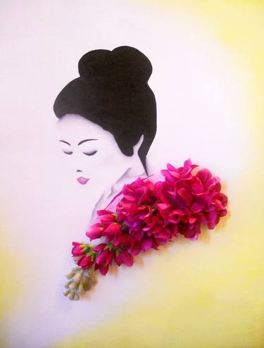 Decorative 3D oil painting "Geisha`s Tenderness" thumb