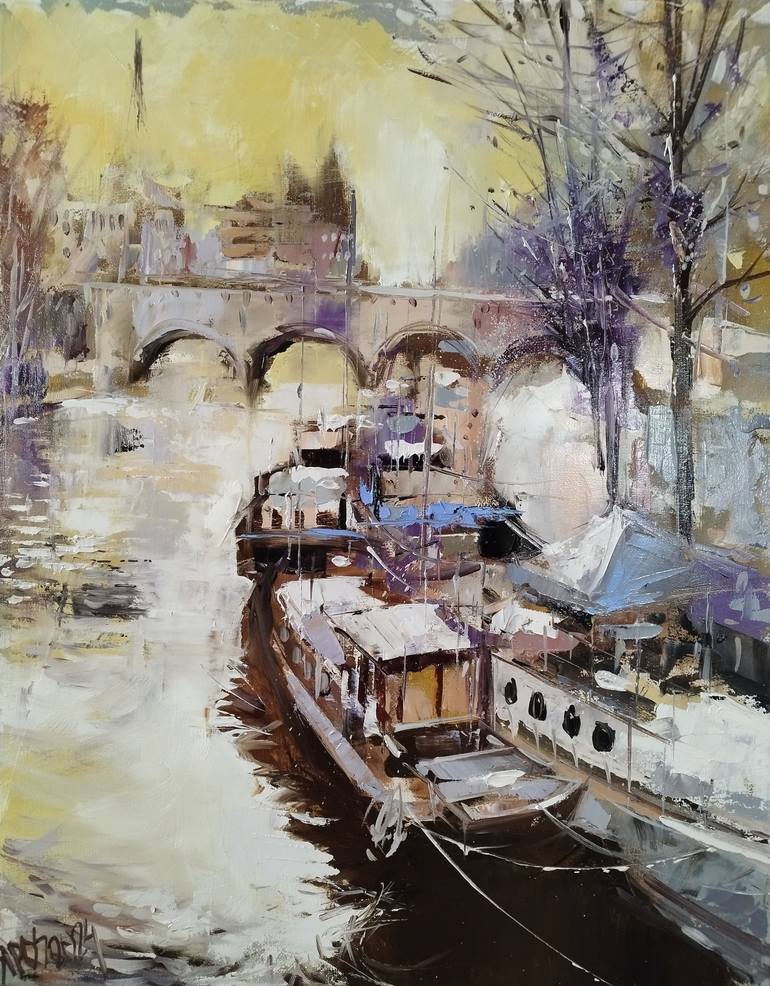 Original Cities Painting by Lorand Sipos | Contemporary Art on Canvas | Winter in Paris