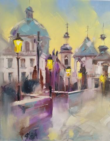 Original Abstract Cities Paintings by Lorand Sipos