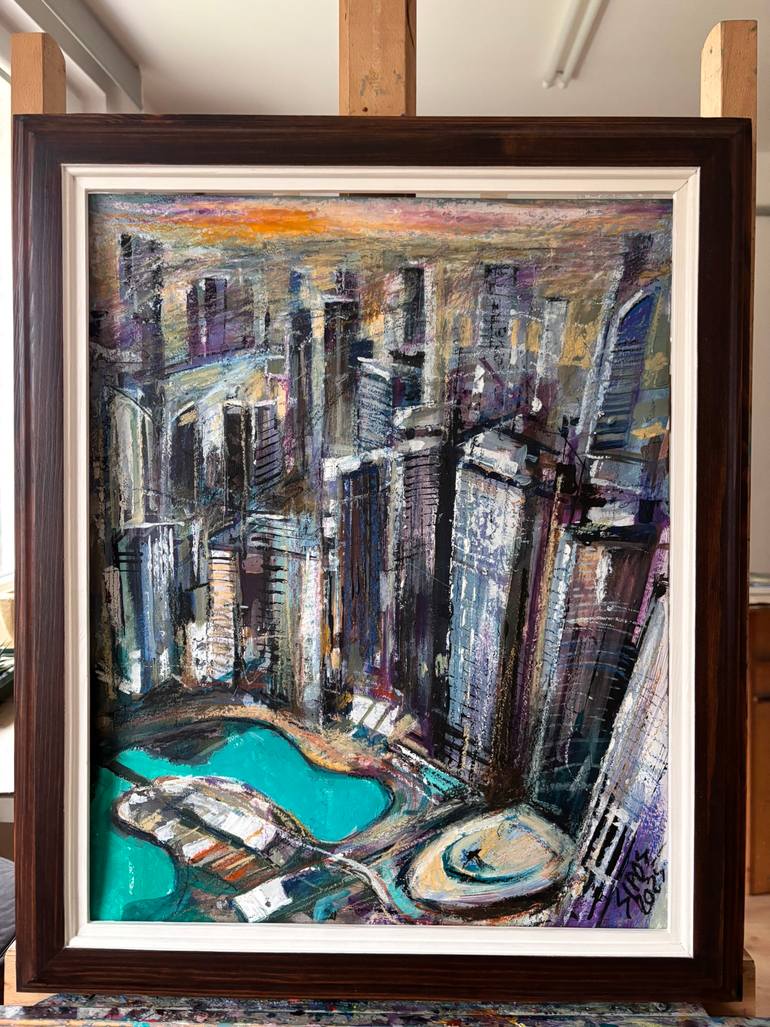Original Abstract Cities Painting by Lorand Sipos