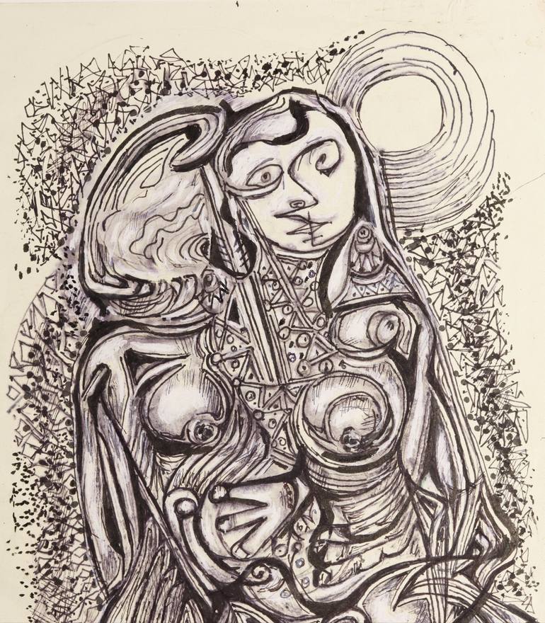 Original Expressionism Women Drawing by A LALMI