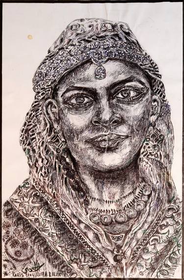 Original Portraiture Women Drawings by A LALMI