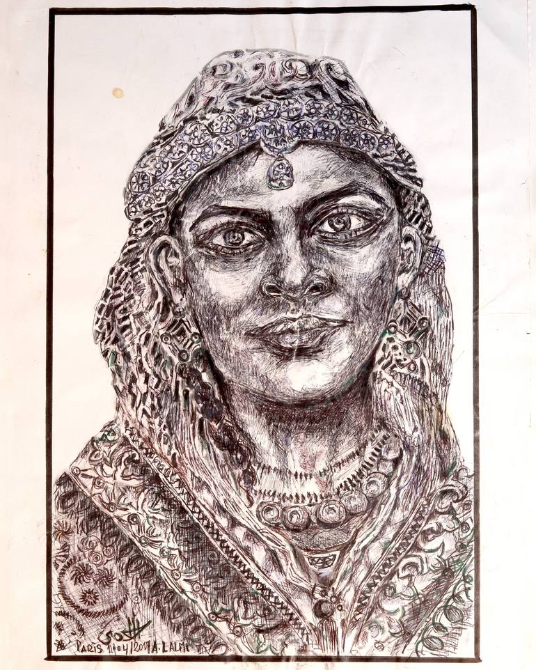 Original Portraiture Women Drawing by A LALMI