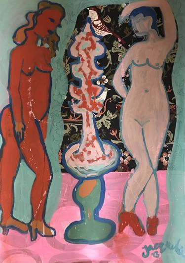 Print of Impressionism Women Mixed Media by Jacqueline van der Plaat