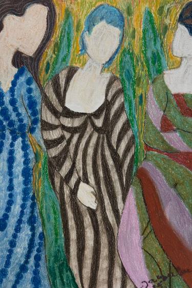 Original Impressionism Women Drawings by Jacqueline Van Der Plaat