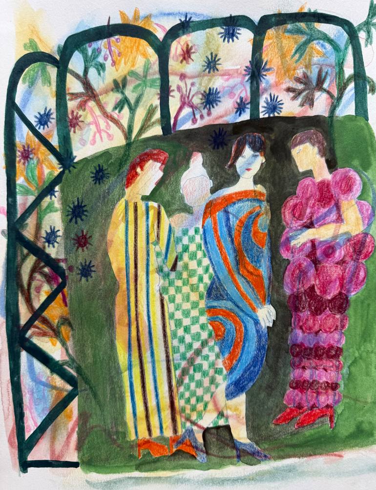 Garden Party Original Mixed Media by Jacqueline van der Plaat