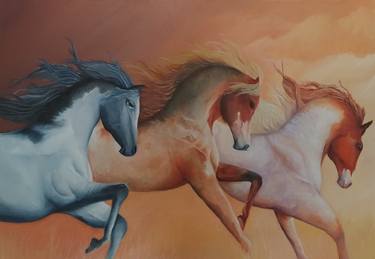 Three horses running in the desert thumb